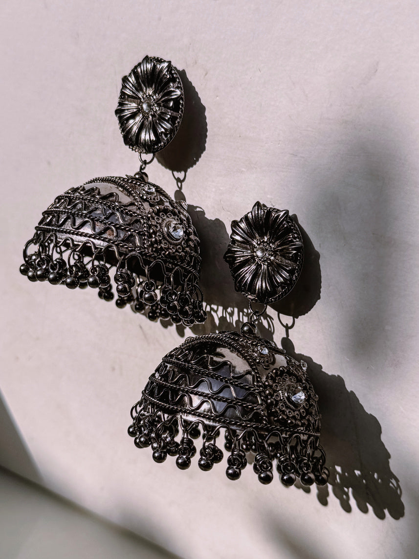 Black Flower Jhumkas